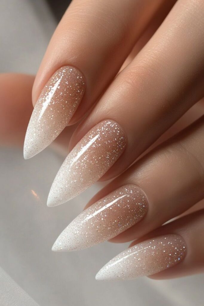 White Glitter Ombre Nails