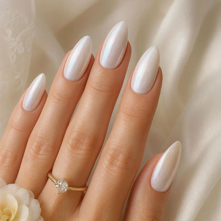 Pearl White Oval Nails