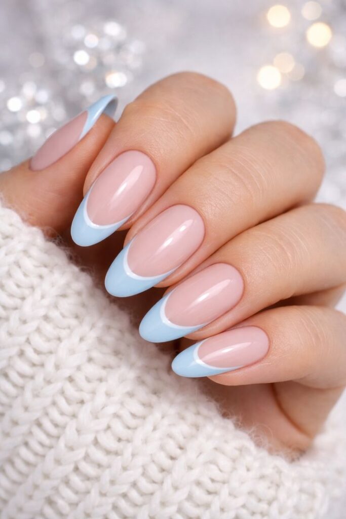 Sky Blue French Tip Nails