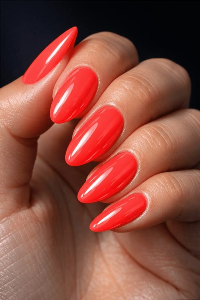 Bright Coral Almond Nails