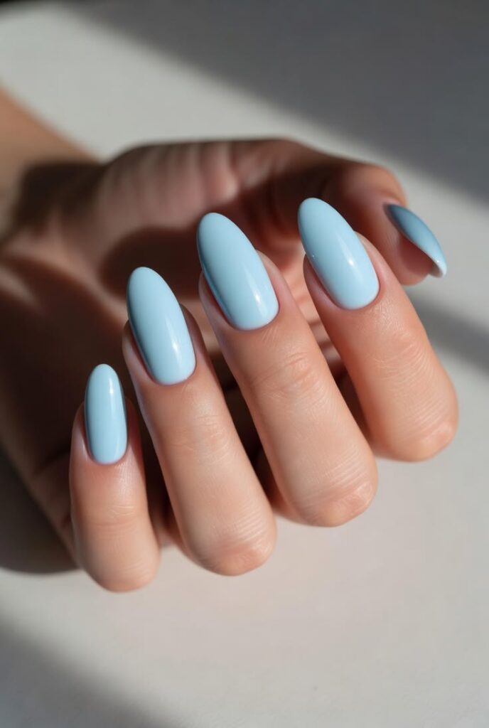 Baby Blue Almond Nails