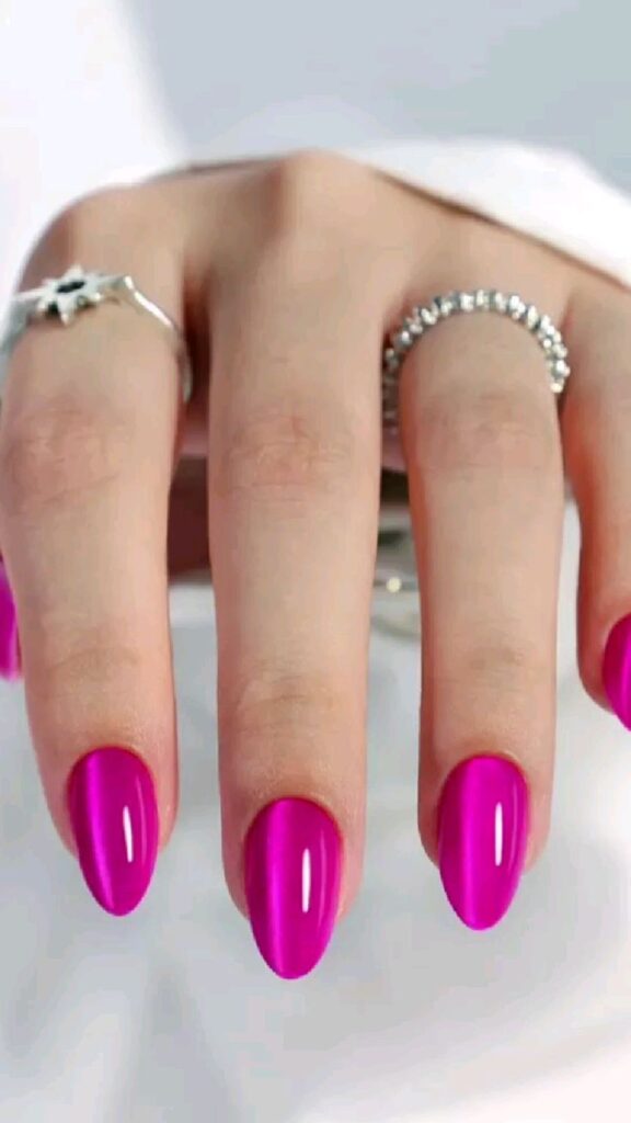 Hot Pink Almond Nails