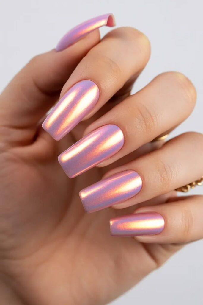 Lavender Chrome Coffin Nails