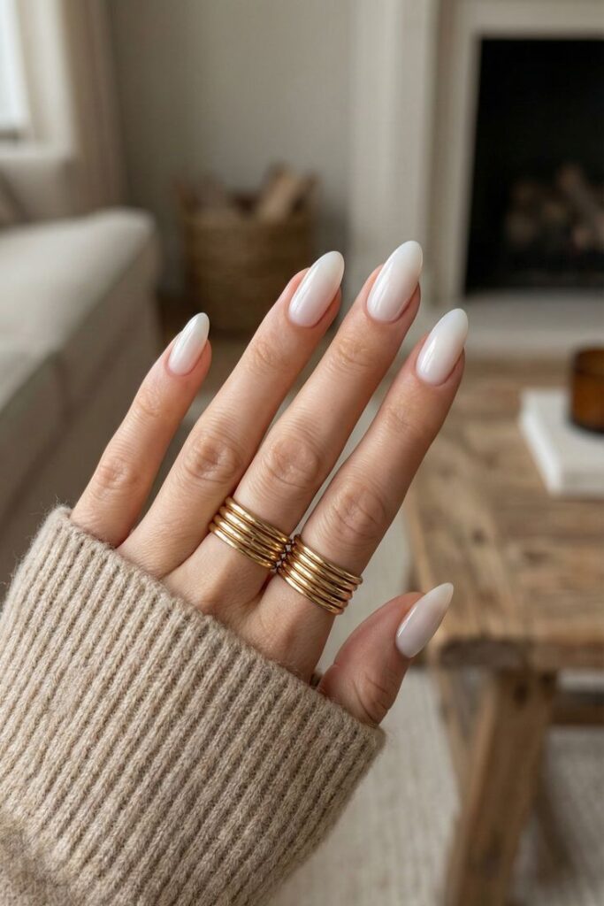 Milky White Almond Nails