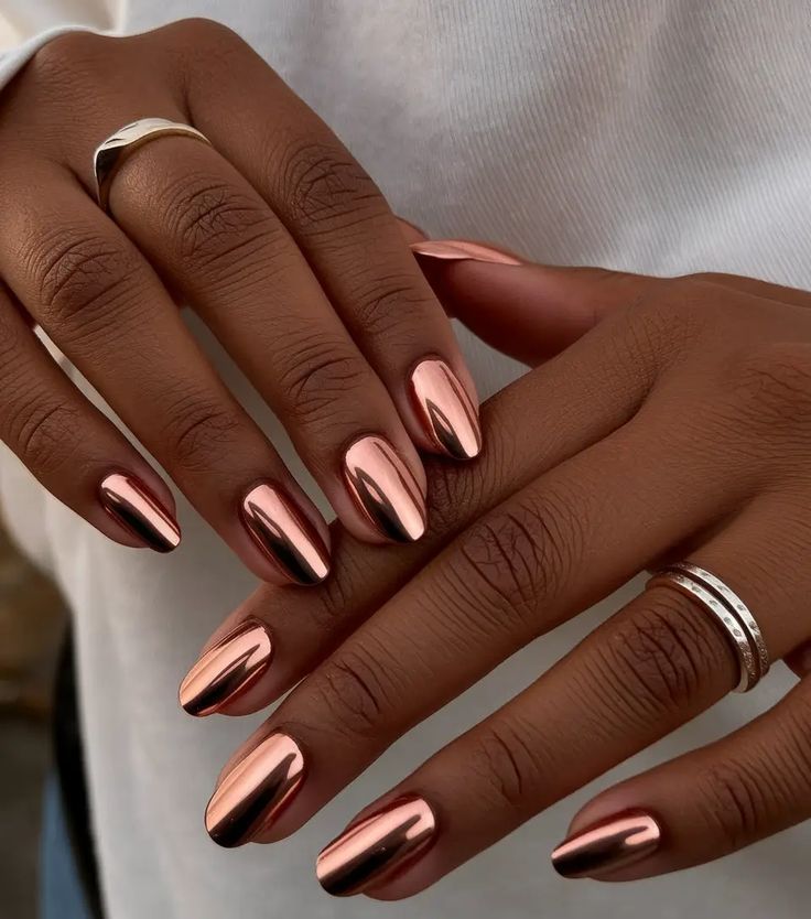 Rose Gold Chrome Oval Nails