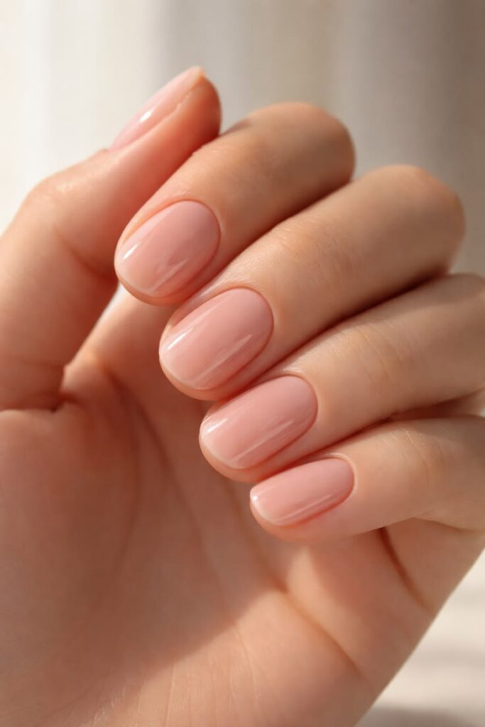 Nude Pink Gel Overlay Nails