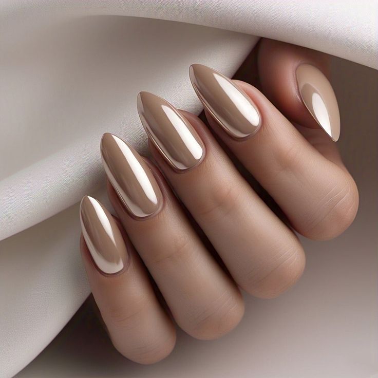 Champagne Chrome Almond Nails