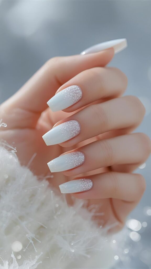 White Matte with Glitter Nails