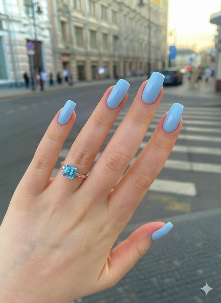 Light Blue Square Nails