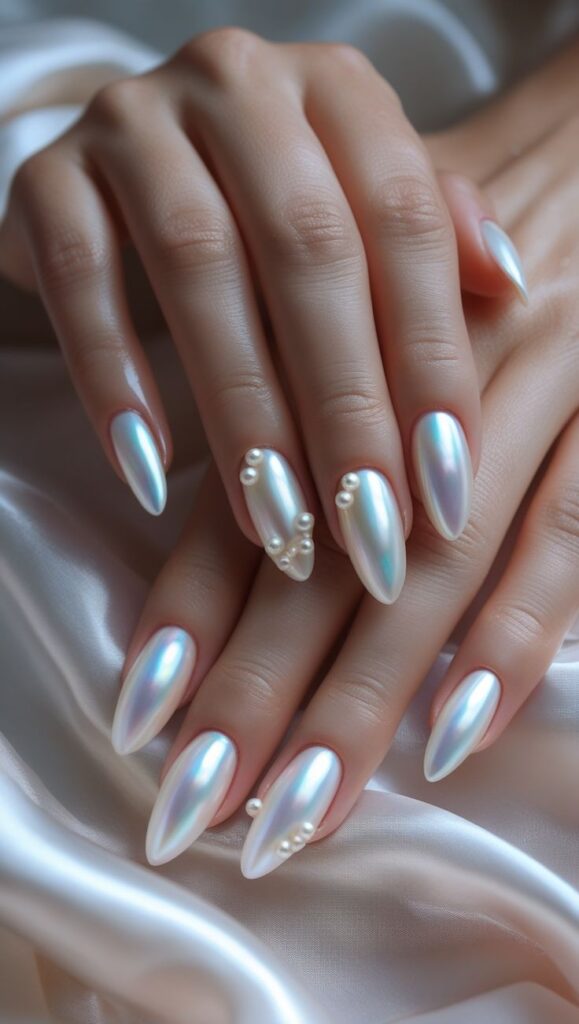 Pearl White Oval Nails
