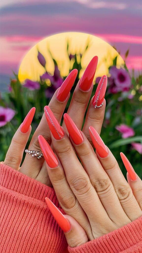 Hot Coral Statement Nails