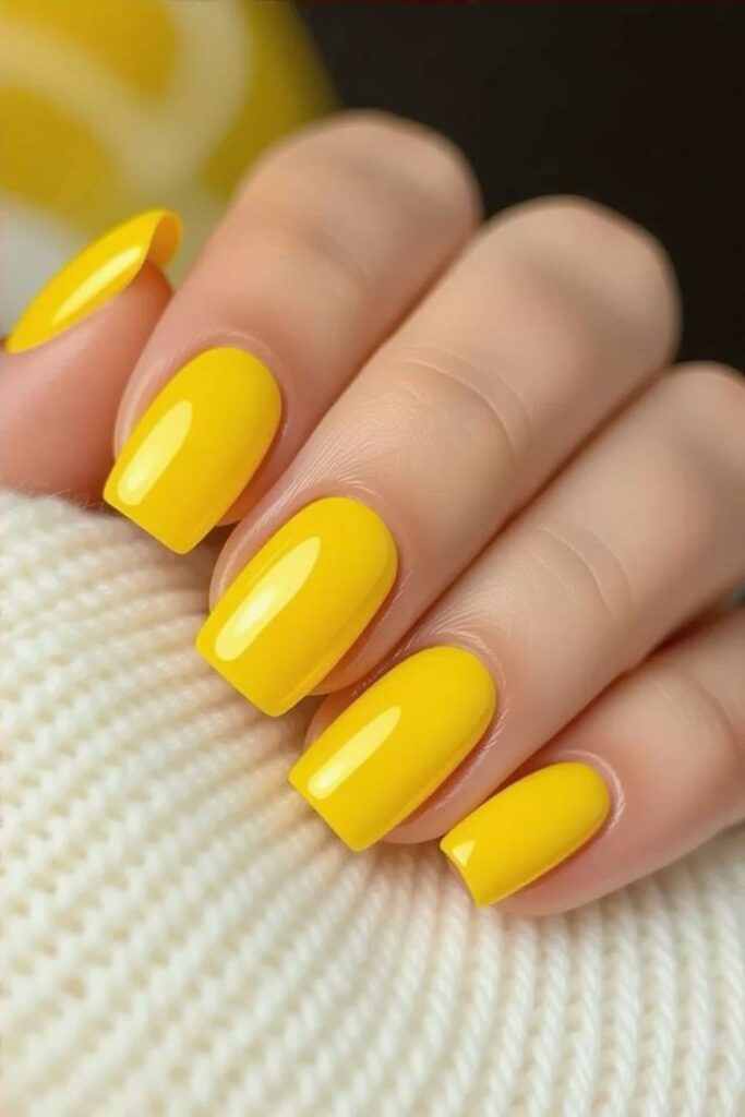Sunny Yellow Short Square Nails