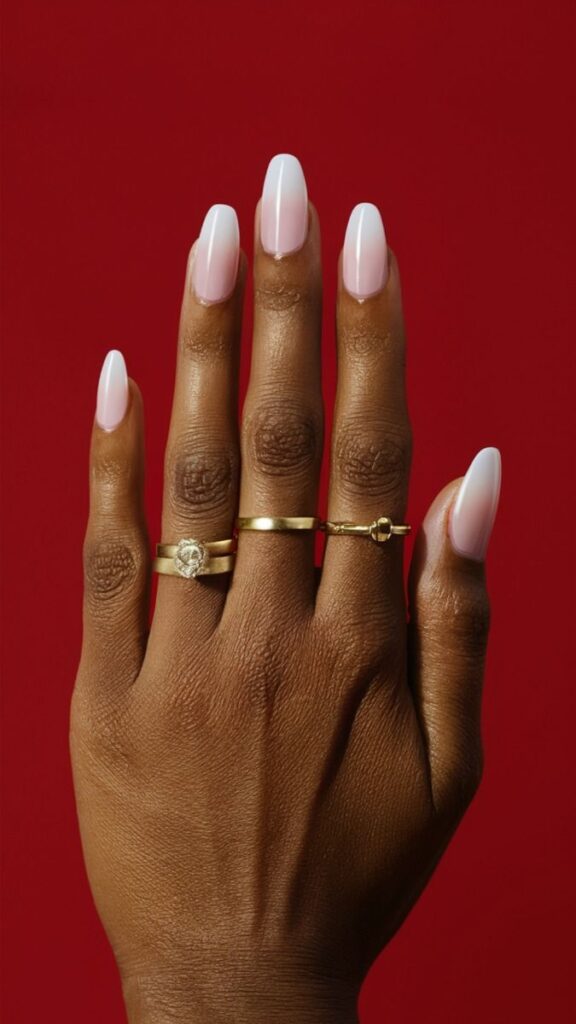 White Ombre Almond Nails
