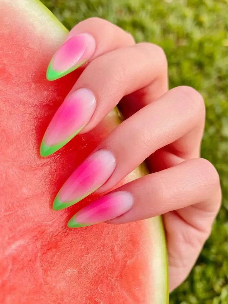 Watermelon Pink Glow Nails