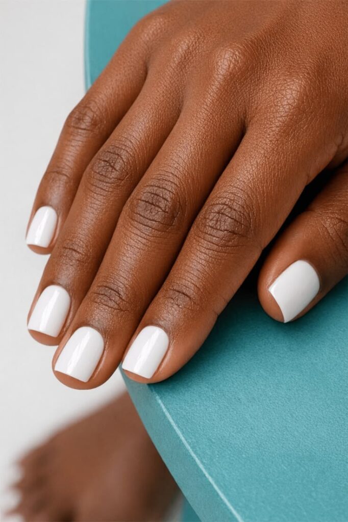 Glossy White Short Round Nails
