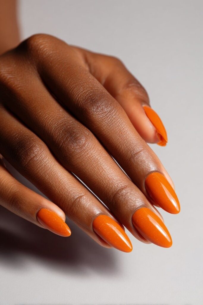 Orange Gloss Oval Nails