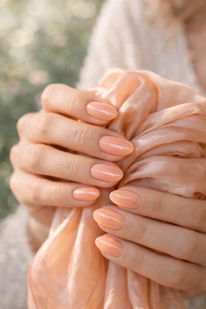 Peach Gloss Short Round Nails