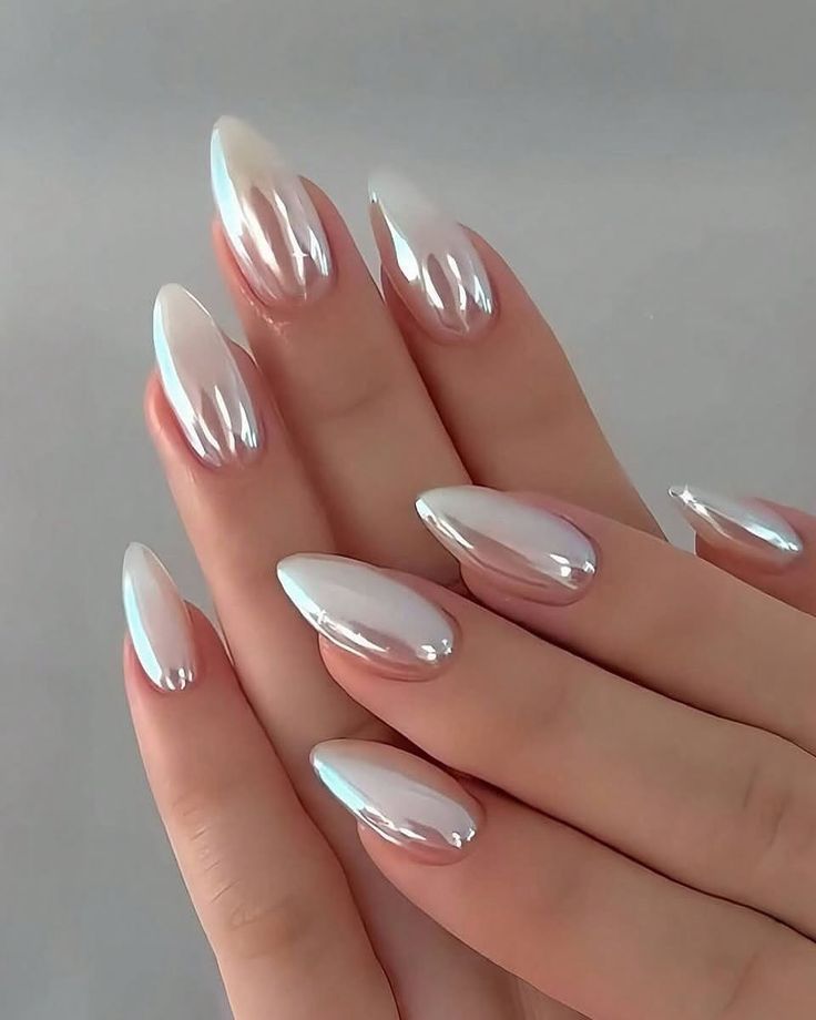 Silver Mirror Almond Nails