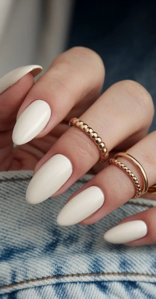 Frosted Cream Almond Nails