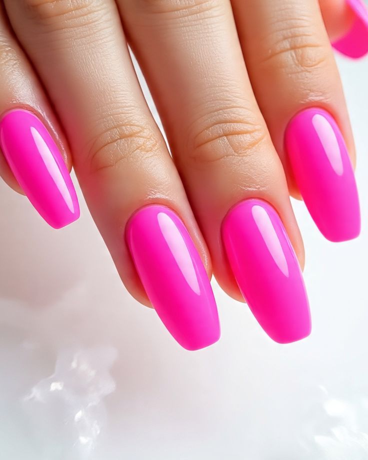 Bright Pink Oval Nails
