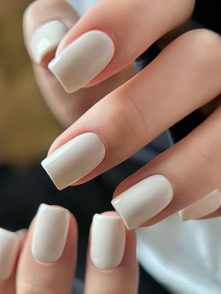 Creamy White Short Square Nails
