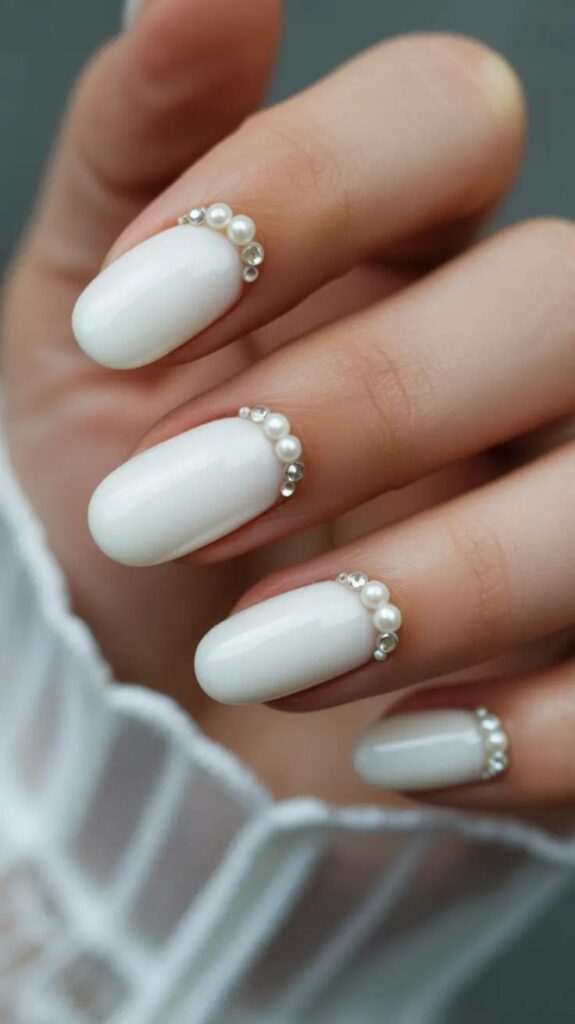 White Pearl Accent Nails