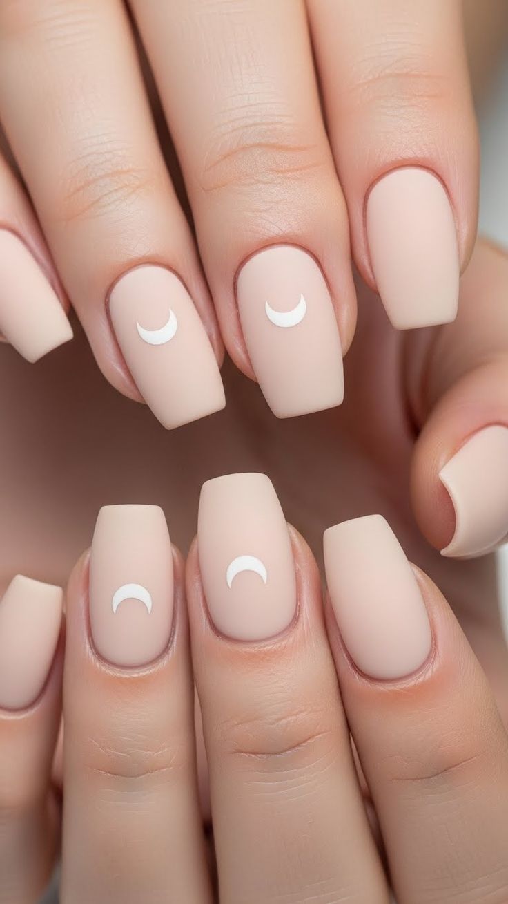 Matte Cream with Small Accents Nails