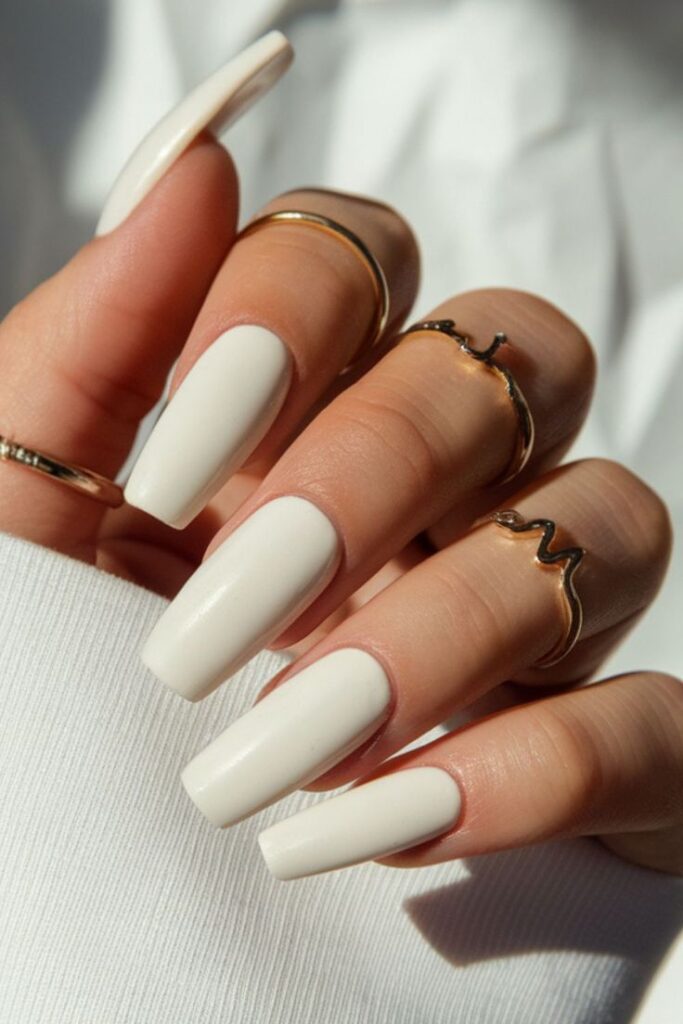 Soft Cream Coffin Nails