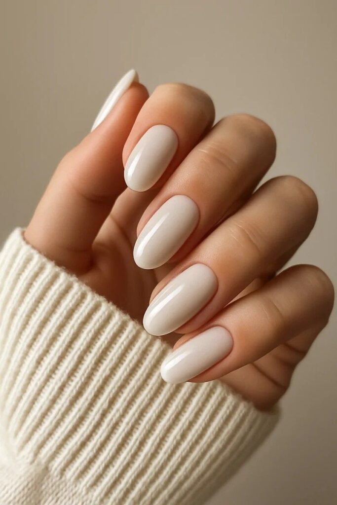 Creamy White Oval Nails