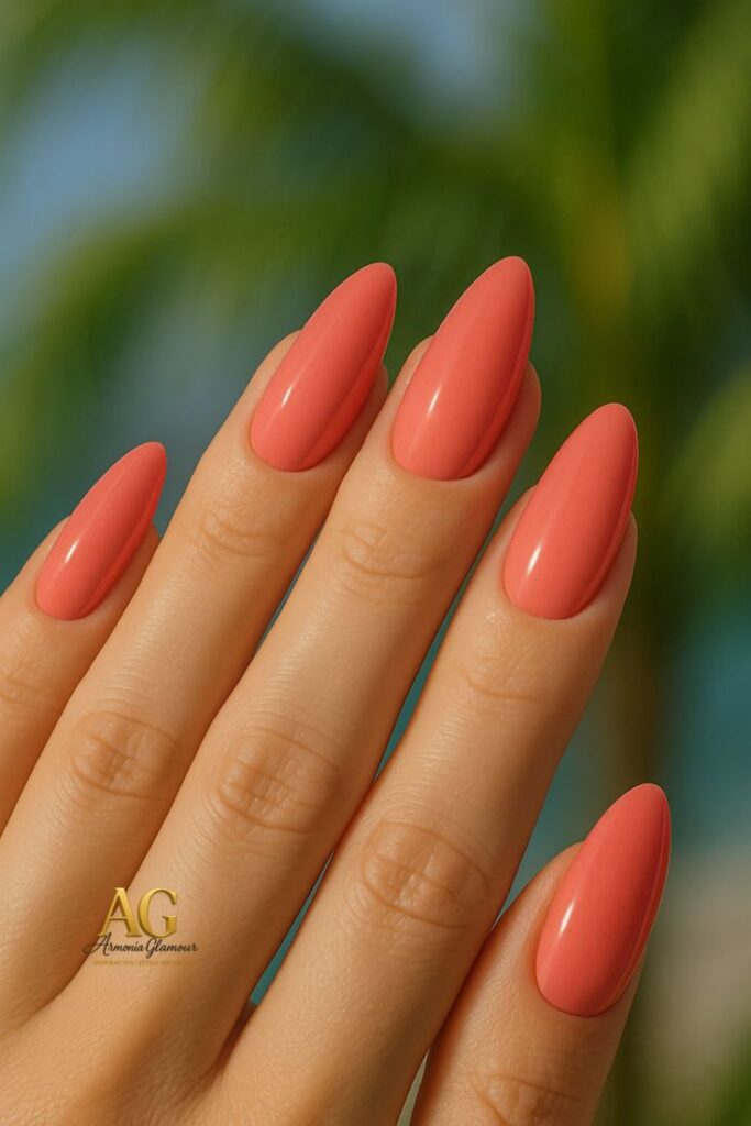 Soft Coral Almond Nails