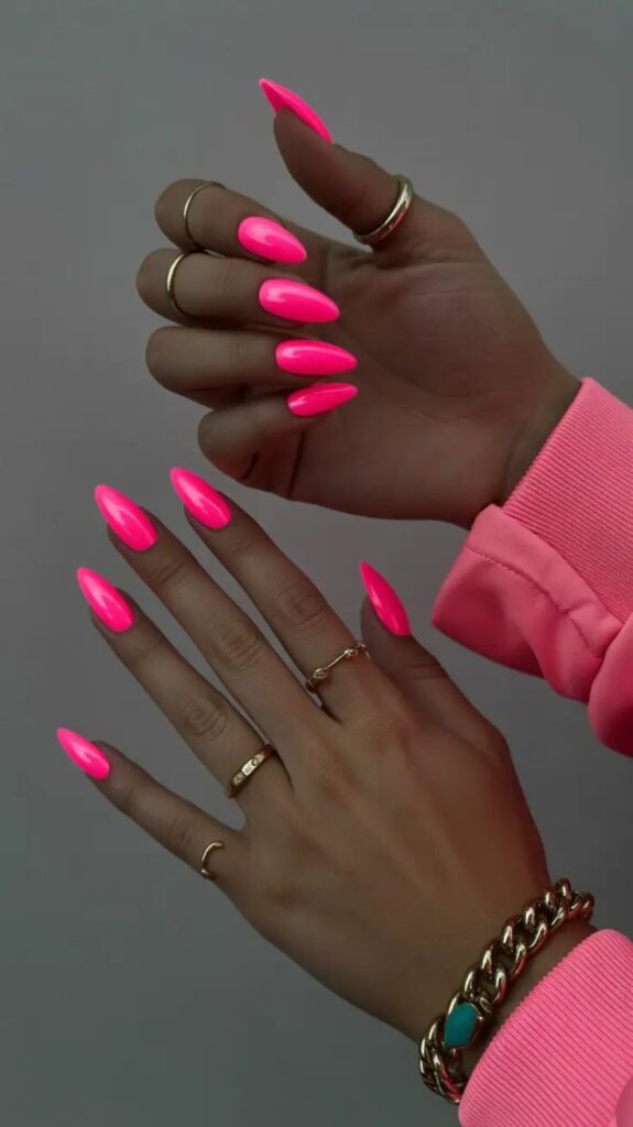 Neon Pink Almond Nails