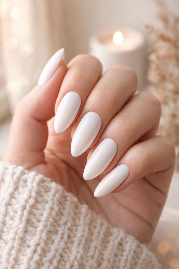 Matte White Almond Nails