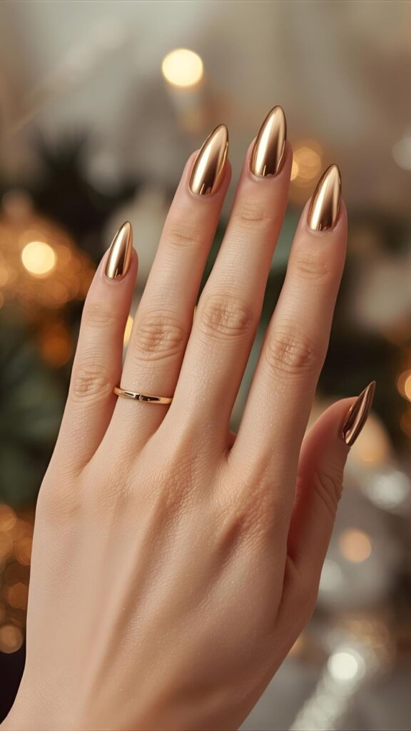 Gold Chrome Almond Nails